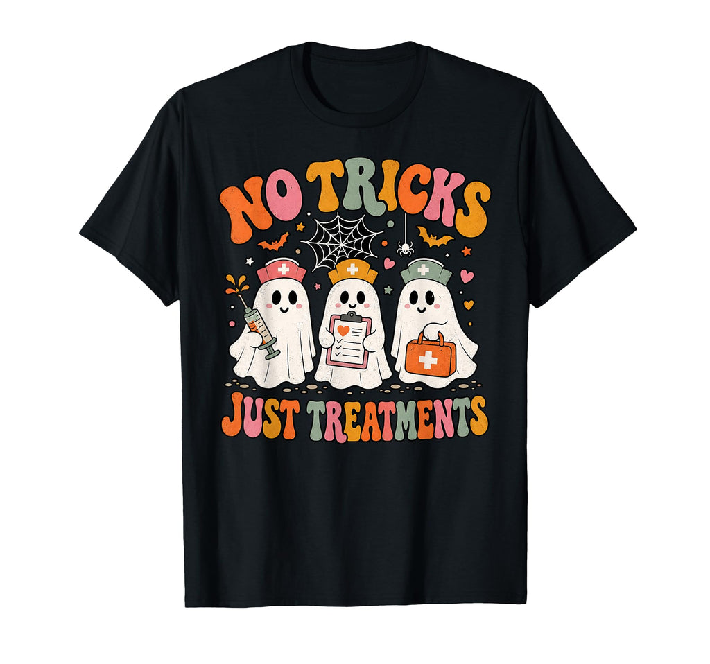 Tricks Treatment Nurse Ghost Rn Spooky Halloween Unisex T-shirt, Sweatshirt, Hoodie (1)