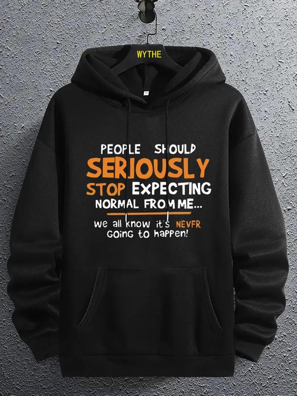 Letter Print Men's Casual Hoodie with Drawstring Pockets, Regular Fit Sweatshirt, 2000s Y2K Clothes for Fall &... (Image 1)