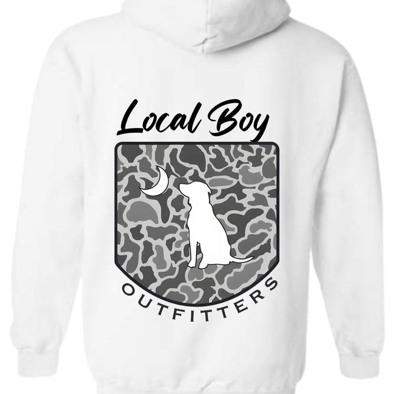 Local Boy Outfitters Hoodie Classic Camouflage Design Featuring a Dog and Moon Graphic, Ideal for Nature Lovers... (Image 2)