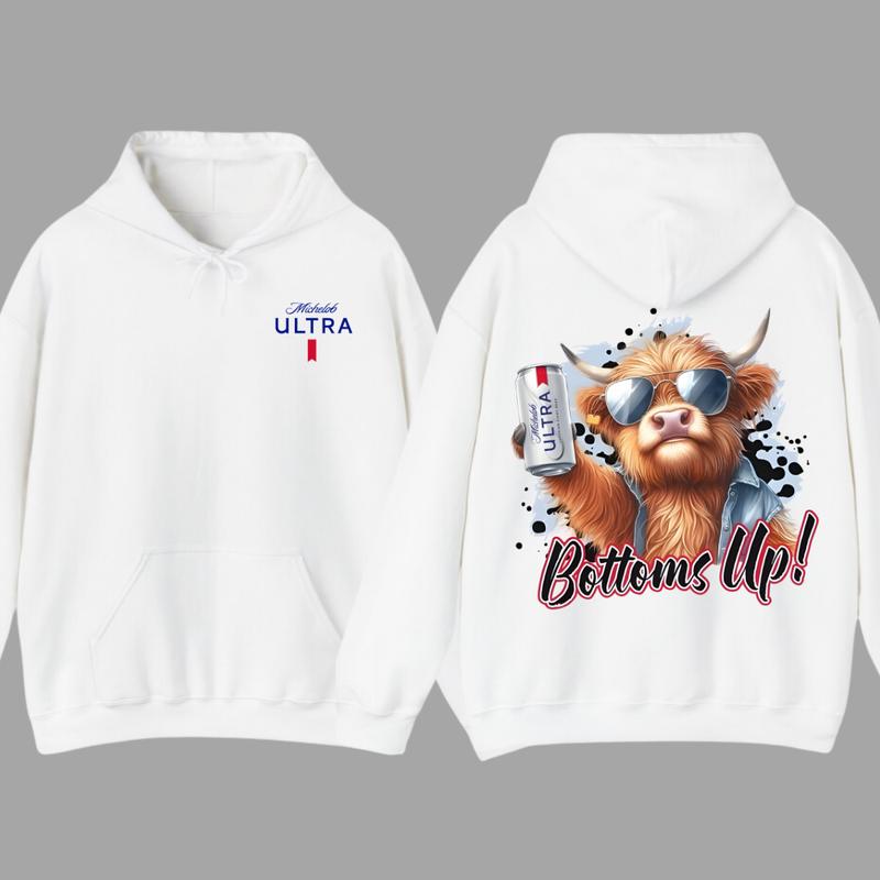Michelob Ultra Bottoms Up Hoodie - Fun Bull Graphic with Beer Theme, Hoodie for Party Enthusiasts, Perfect for... (Image 1)