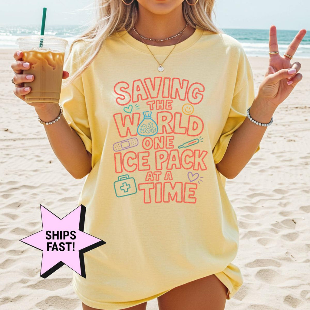 School Nurse Saving World Ice Pack Time Comfort Colors Nurse Appreciation Tee Back School Nurse (2)
