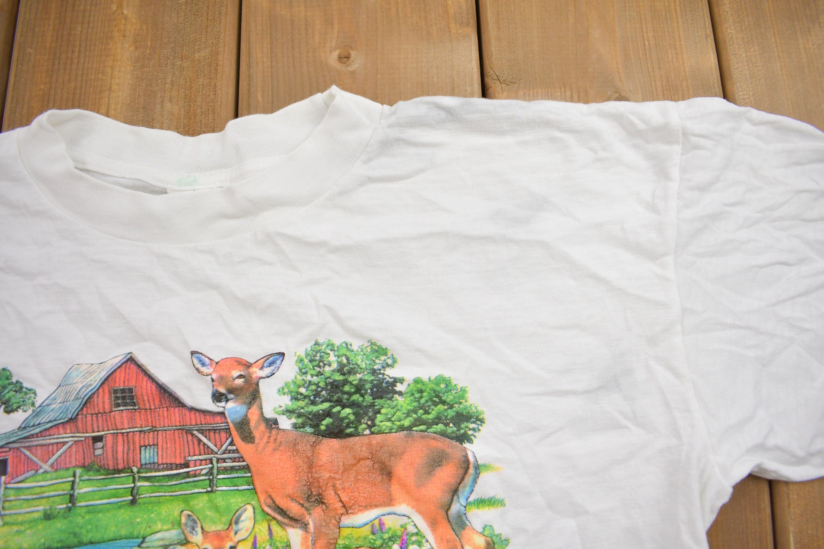 Vintage 1990s Deer Stream Small Stains Vintage Streetwear Rare Vintage Single Stitch Made Usa (3)