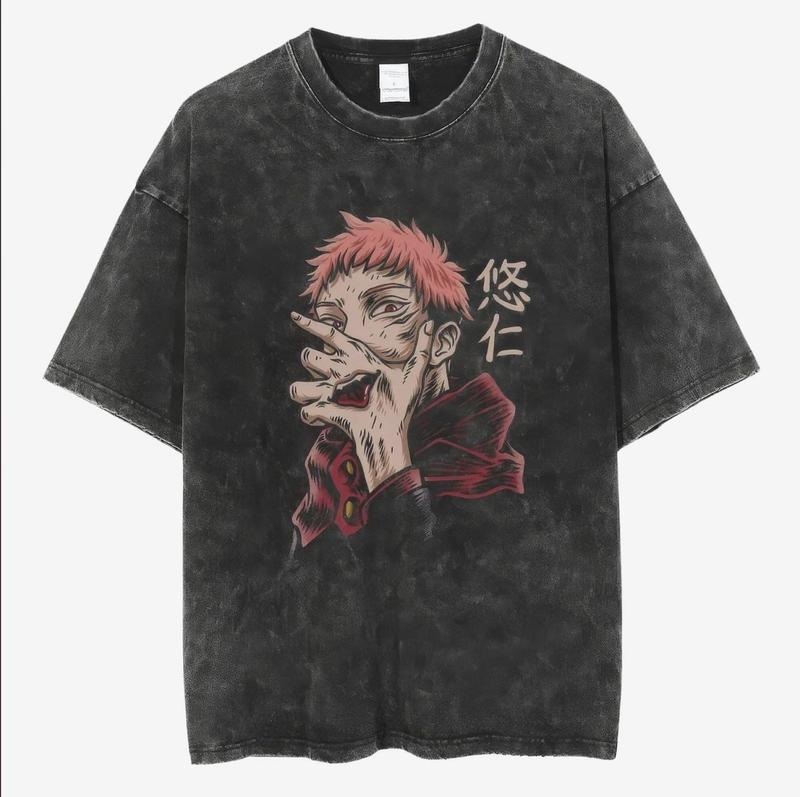 Jujutsu Kaisen Vintage Washed Shirt, Unisex Heavy Cotton Shirt, Retro Anime Tee, Oversize Vintage Graphic Tee,... (Image 5)