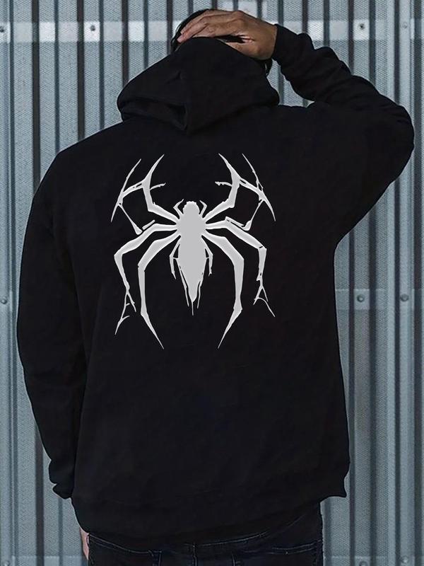 Men's Spider Print Hoodie, Casual Regular Fit Sweatshirt, Drawstring Pocket for Men's Daily Wear, Spring & Fall... (Image 1)