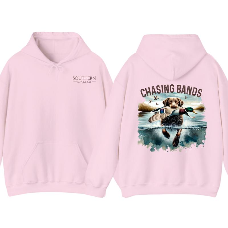 Chasing Bands Duck Hunting Hoodie - Chocolate Lab Retriever with Mallard Duck Waterfowl Graphic for Outdoor... (Image 6)