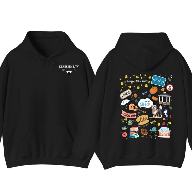 Stars Hollow Hoodie, Lukes Diner, Gilmore Girl tshirt Eras, Fall Comfort Womenswear Sweatshirt | PureTeeCo.com (Image 1)