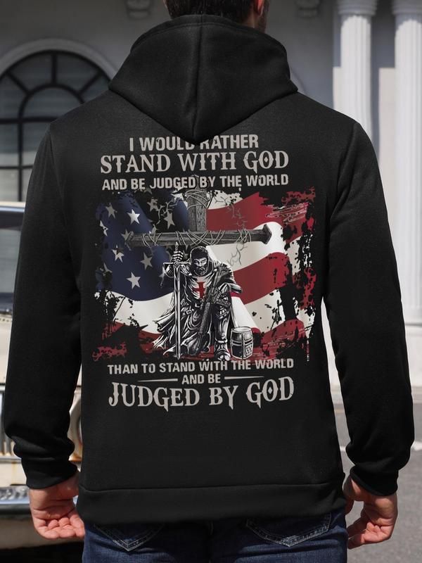 Unisex Graphic Pocket Drawstring Essentials Hoodie, Long Sleeve Sweatshirt for Daily Wear, Fashion Men's 4th Of... (Image 1)