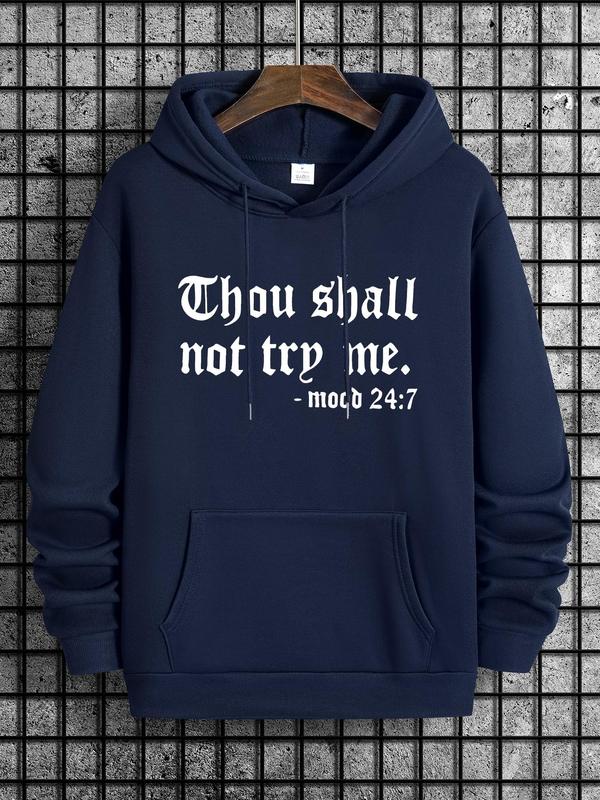 Men's Letter Print Drop Shoulder Essentials Hoodie, Pocket Drawstring Sweatshirt for Versatile Men's Fashion,... (Image 3)