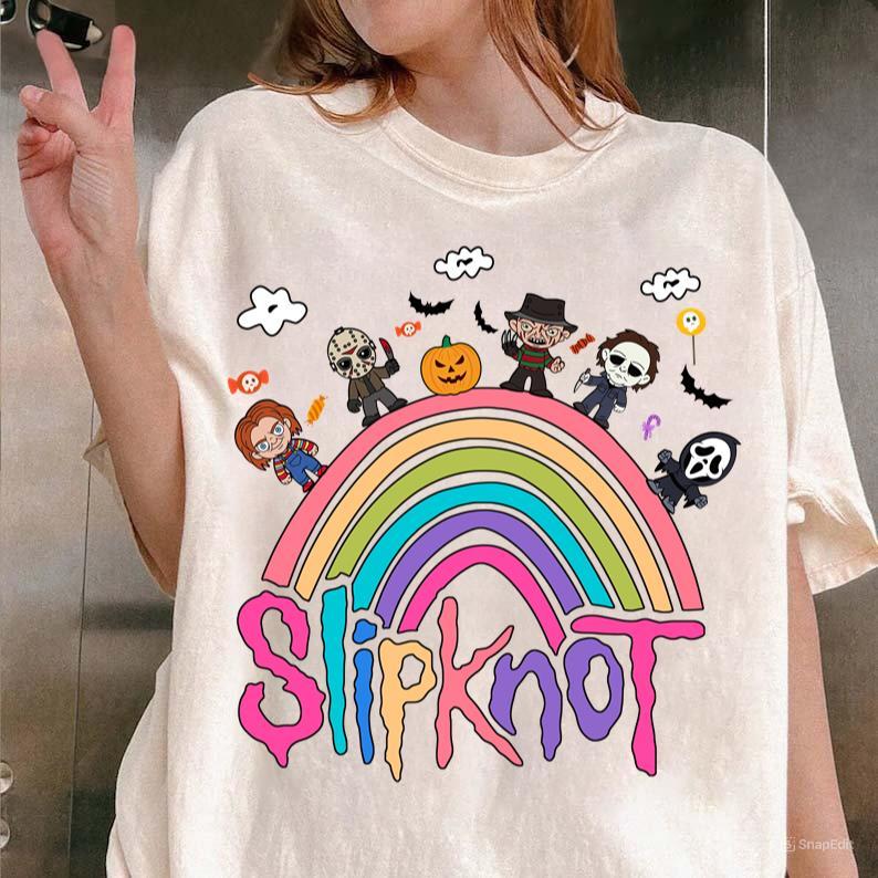 Halloween Slipknot Rainbow Shirt Scary Characters Horror Friend Tshirt Hoodie, Sweatshirt | PureTeeCo.com (Image 1)