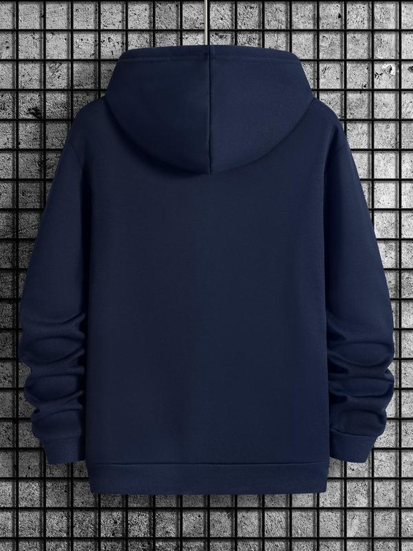 Men's Letter Print Drop Shoulder Hoodie, Casual Regular Fit Sweatshirt, Drawstring Pocket, Daily Holiday... (Image 8)