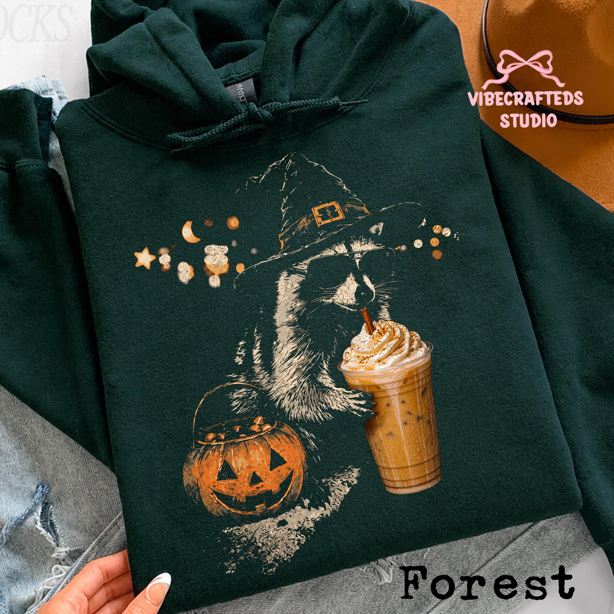 Halloween Raccoon Drinking Pumpkin Spice Witch Raccoon Spooky Season Fall Autumn Coffee Lover (4)