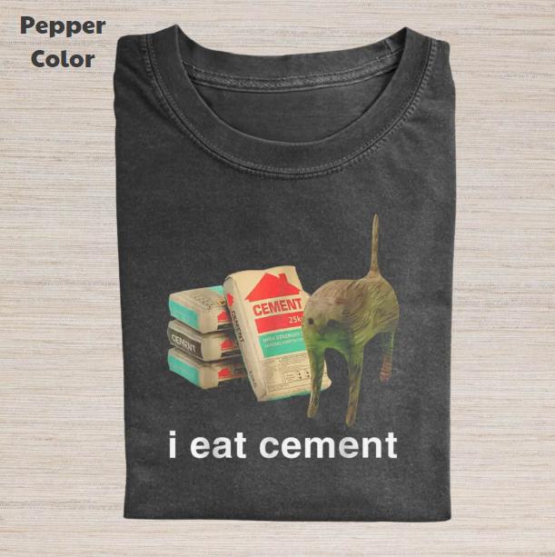 Retro Funny Vintage Graphic Tee, Cat I Eat Cement T-Shirt, Unisex Meme Cringe Funny Dumb Shirt, Gift For Men... (Image 1)