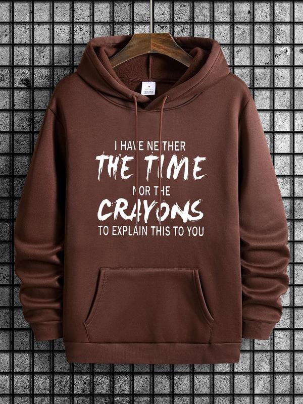 Men's Letter Print Drawstring Pocket Hoodie, Essentials Sweatshirt, Long Sleeve Regular Fit, Men's Clothing for... (Image 5)
