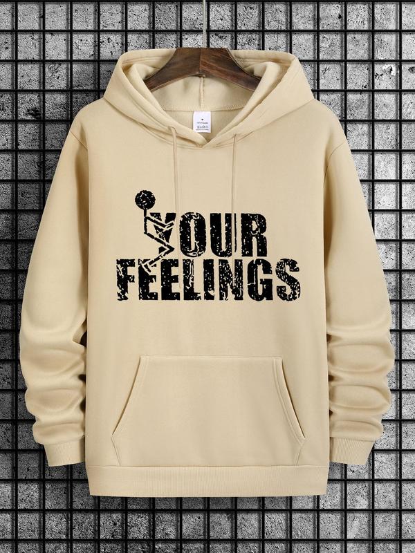 Letter Print Men's Drawstring Hoodie, Regular Fit Pocket Sweatshirt, 2000s Spring & Fall Men's Streetwear,... (Image 5)