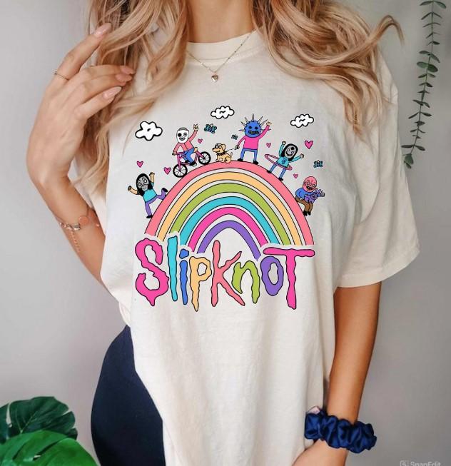 Vintage Rainbow the Slipknot Band Shirt, Slipknot 90s Records Rock Casual Cotton Hoodie, Sweatshirt | PureTeeCo.com (Image 1)