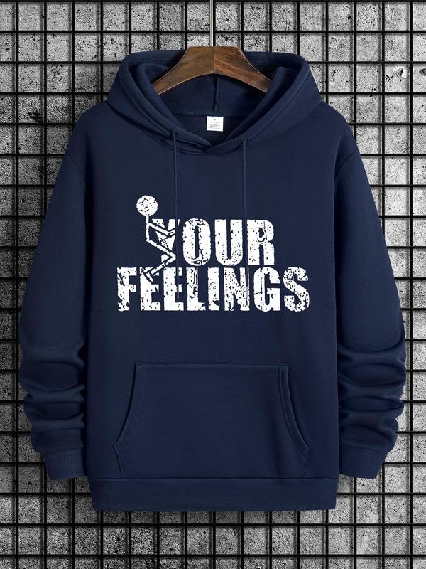Letter Print Men's Drawstring Hoodie, Regular Fit Pocket Sweatshirt, 2000s Spring & Fall Men's Streetwear,... (Image 3)