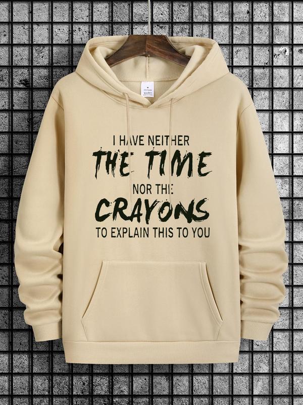 Men's Letter Print Drawstring Pocket Hoodie, Essentials Sweatshirt, Long Sleeve Regular Fit, Men's Clothing for... (Image 3)