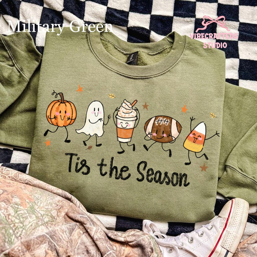 Halloween Pumpkin Ghost Football Coffee Candy Corn Tis Season Fall Doodles Tee Autumn (2)
