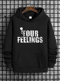 Letter Print Men's Drawstring Hoodie, Regular Fit Pocket Sweatshirt, 2000s Spring & Fall Men's Streetwear,... (Image 1)