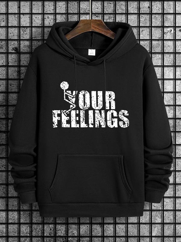 Letter Print Men's Drawstring Hoodie, Regular Fit Pocket Sweatshirt, 2000s Spring & Fall Men's Streetwear,... (Image 1)