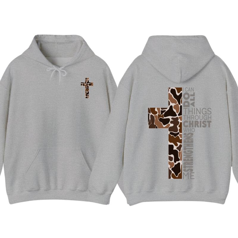Christian Hoodie - Camo Cross Design with Philippians 413 Verse, Perfect for Faithful Believers and... (Image 4)