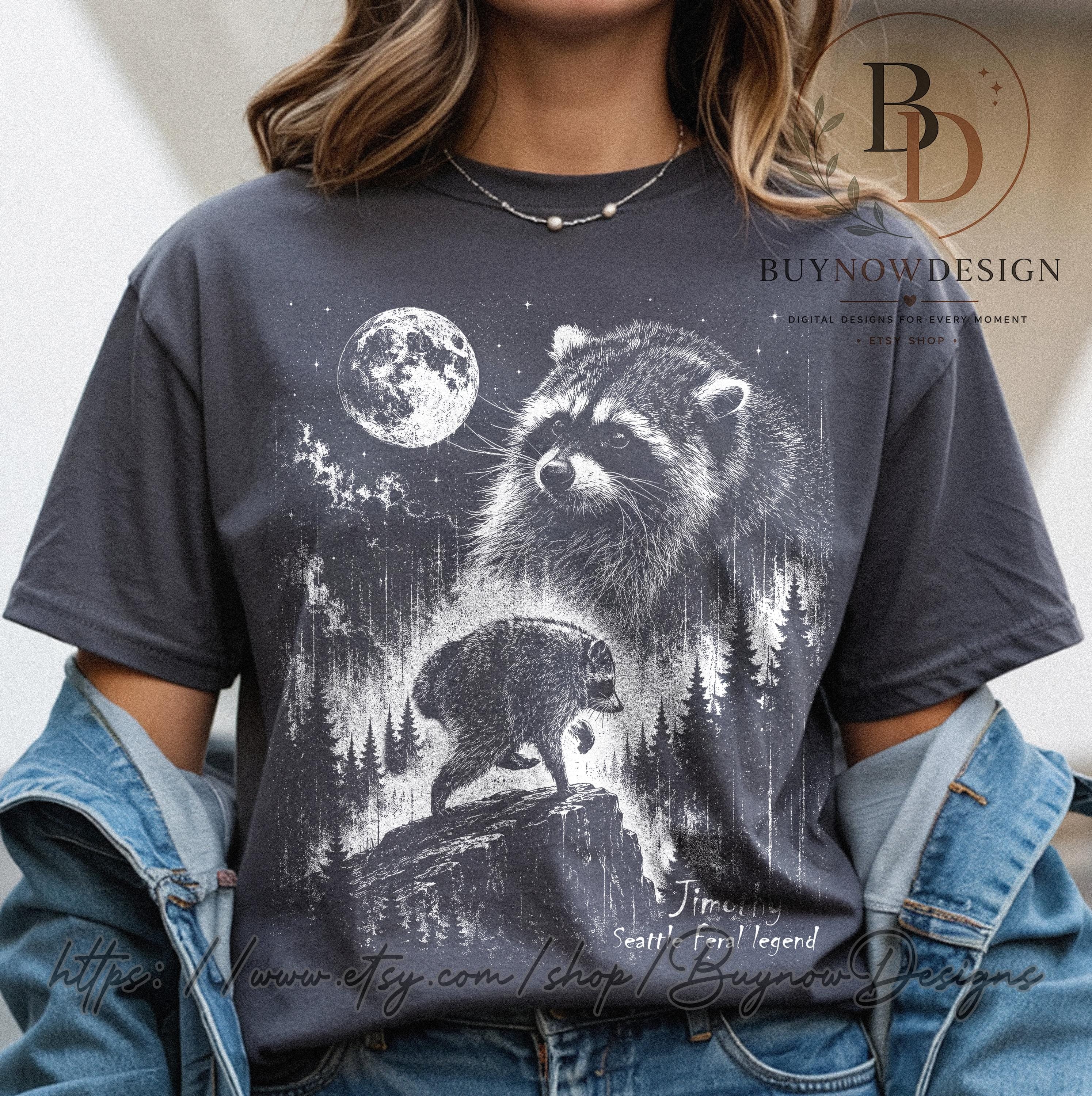 Vintage Jimothy Raccoon Seattle Feral Legend Comfort Colors Tee Retro Moon Trash Panda Cottagecore Animal (3)