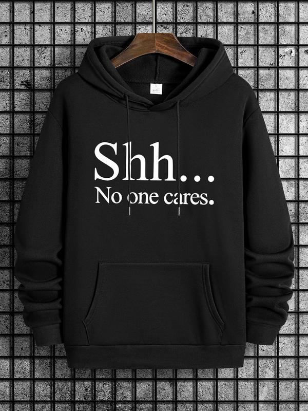 Men's Letter Print Drawstring Hoodie, Essentials Pocket Sweatshirt, Fashion for Fall, Y2K Men's Clothing, 2000s... (Image 1)