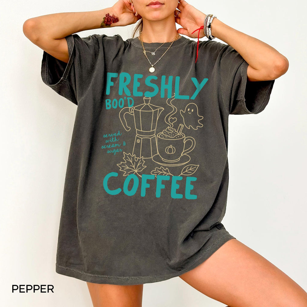 Comfort Colors Freshly Boo'D Coffee Halloween Coffee Lover Halloween Coffee Spooky Season Tee (1)