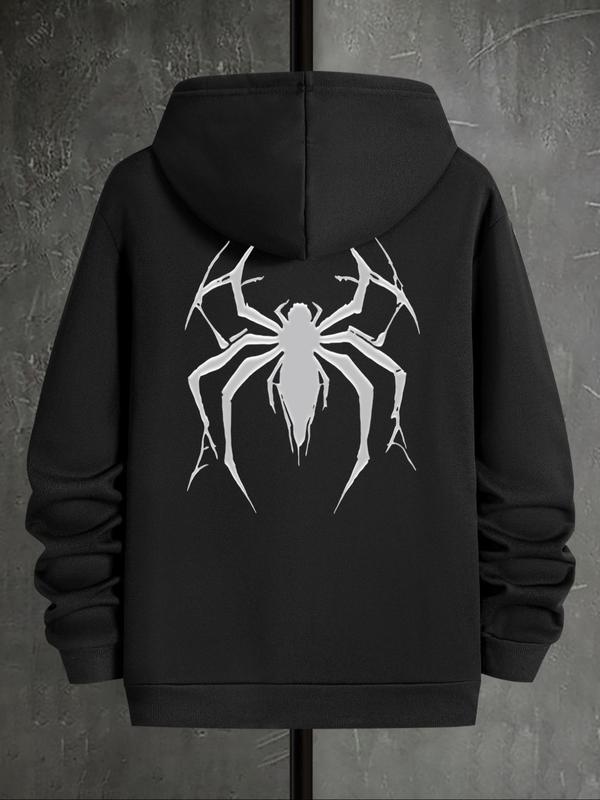 Men's Spider Print Hoodie, Casual Regular Fit Sweatshirt, Drawstring Pocket for Men's Daily Wear, Spring & Fall... (Image 3)