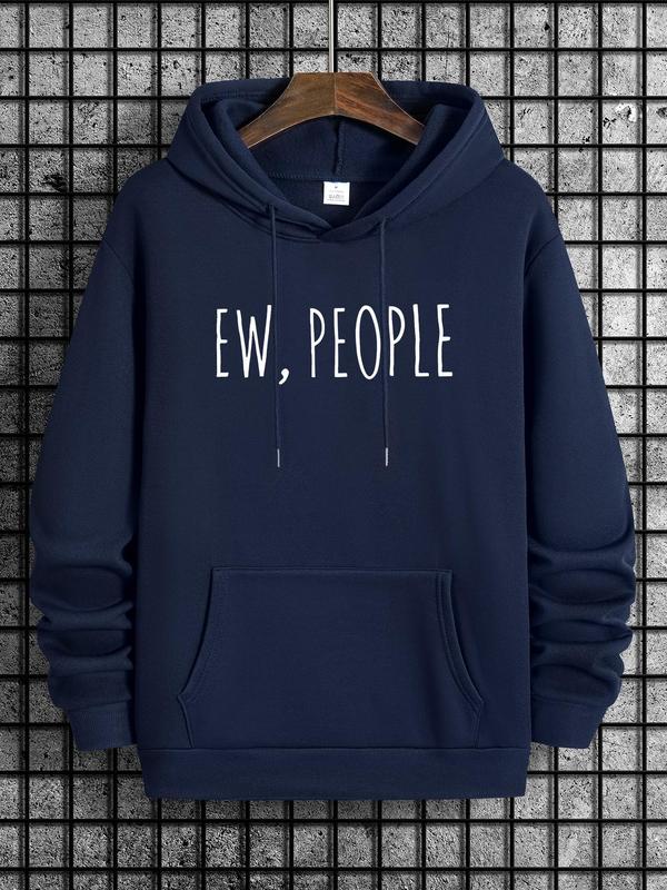 Men's Letter Print Drop Shoulder Hoodie, Casual Regular Fit Sweatshirt, Drawstring Pocket, Daily Holiday... (Image 4)