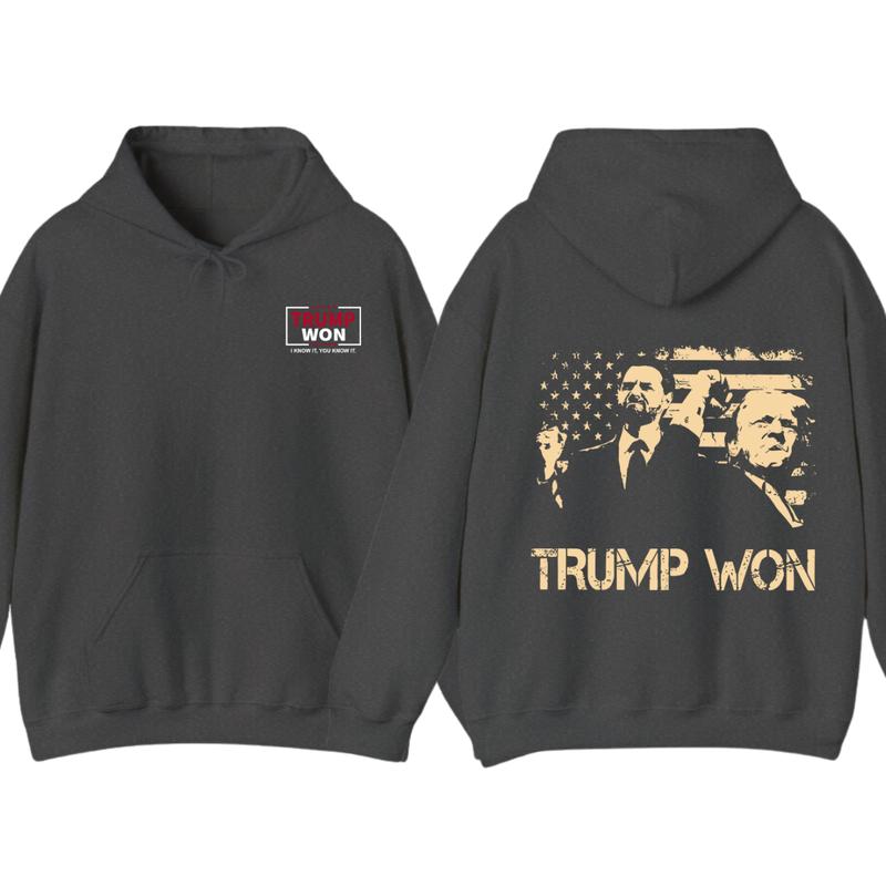 Trummp Won Hoodie - Trendy with Bold Distressed Graphic of Trummp and American Flag, Unisex Political Apparel... (Image 9)