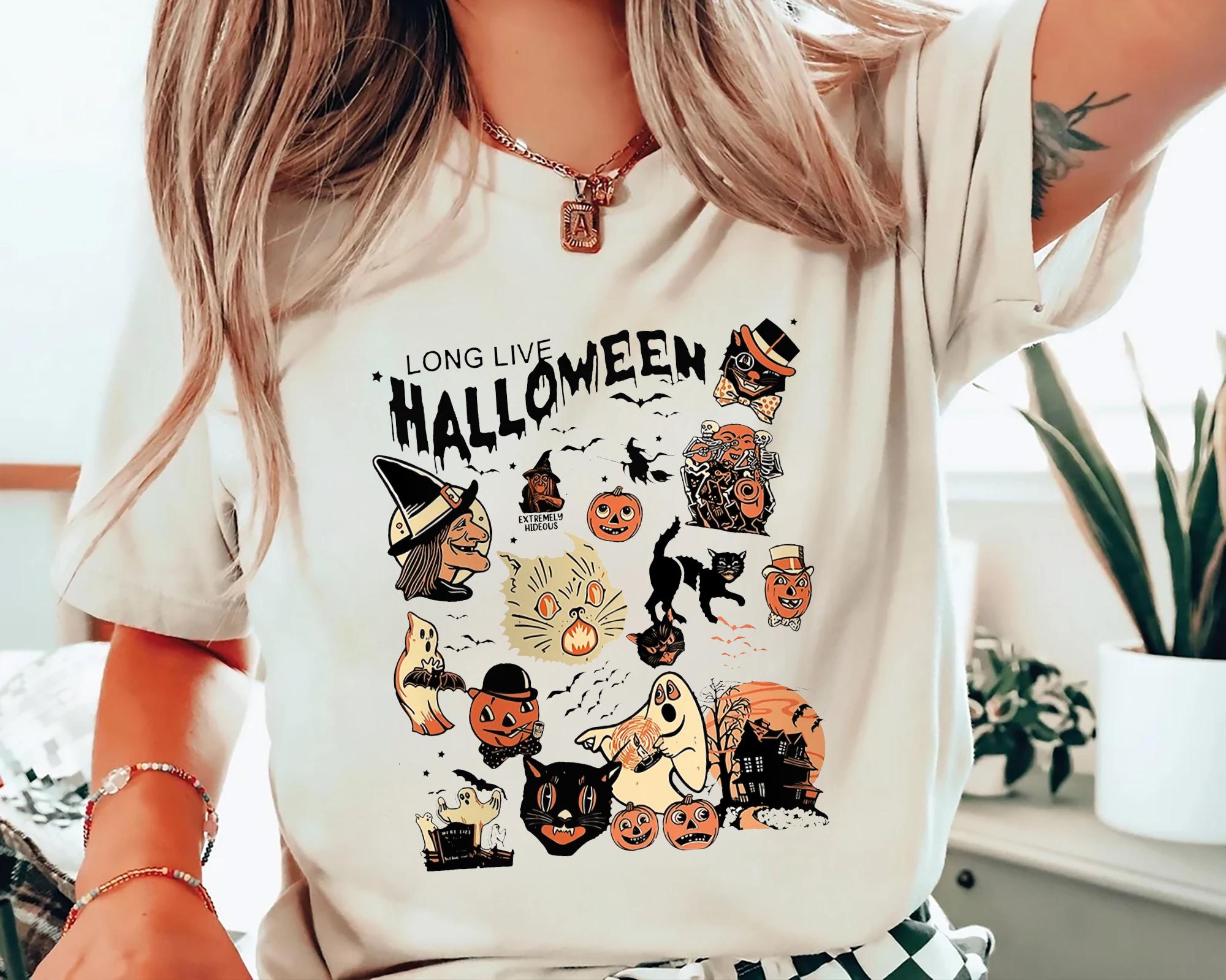Comfort Colors Retro Halloween Long Live Halloween Vintage Halloween Retro Halloween Spooky Season Pumpkin Black Cat (1)
