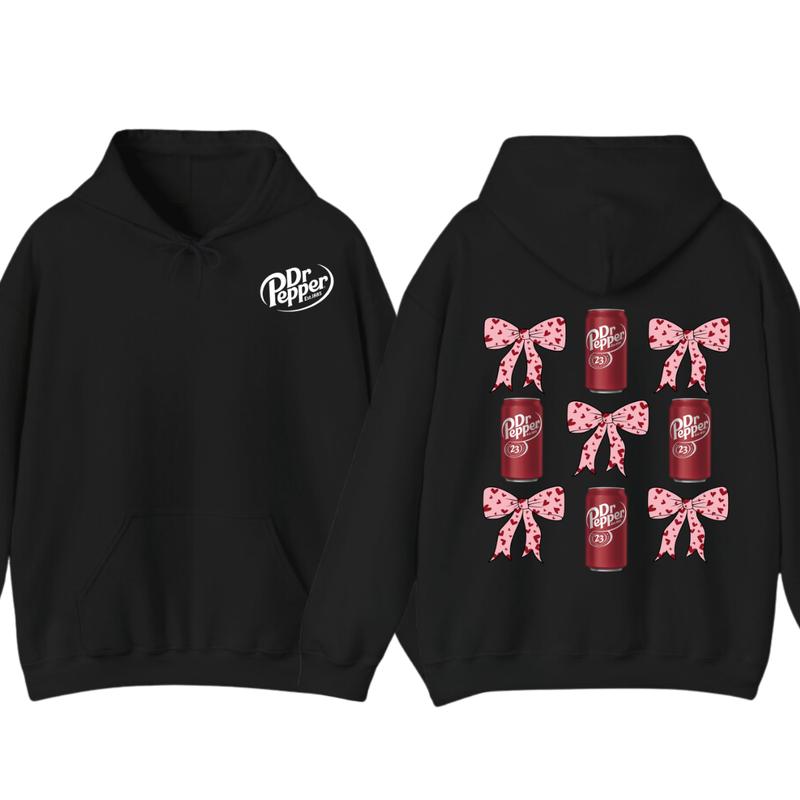 Dr Pepper Coquette Bow Pink  T-Shirt Hoodie, Full color, unisex Sweatshirt | PureTeeCo.com (Image 1)