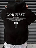 Men's Letter & Cross Print Drop Shoulder Hoodie, Casual Graphic Sweatshirt, Daily Holiday Wear for Men's Spring... (Image 1)