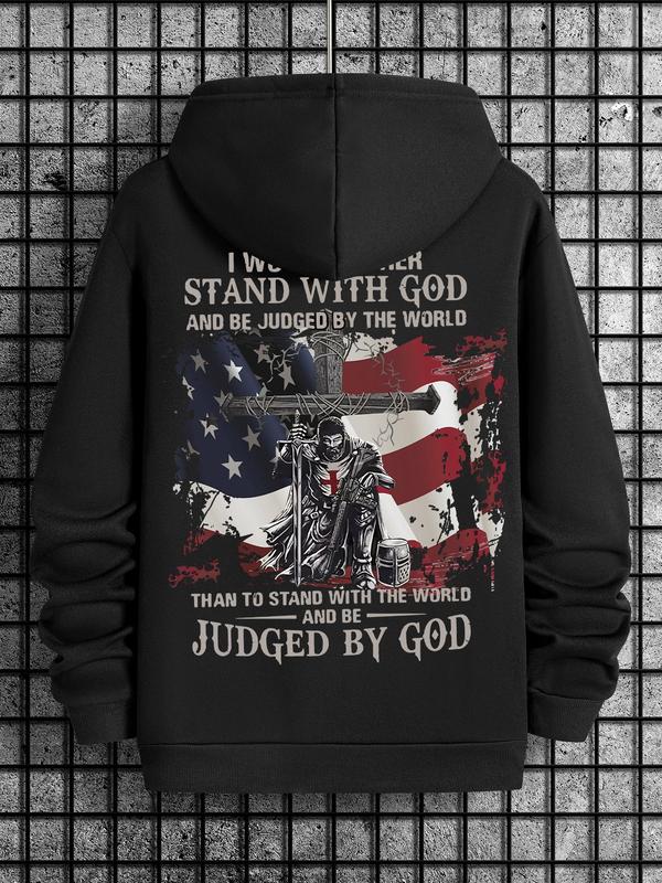 Unisex Graphic Pocket Drawstring Essentials Hoodie, Long Sleeve Sweatshirt for Daily Wear, Fashion Men's 4th Of... (Image 3)