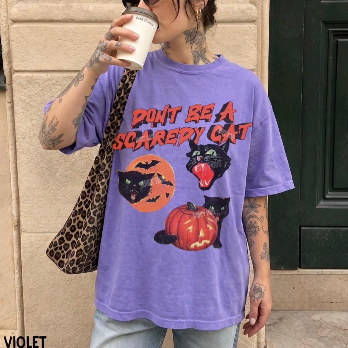Comfort Colors Black Cat Pumpkin Don Scaredy Ca Retro Vintage Halloween Spooky Season Tee Cat Lover (2)