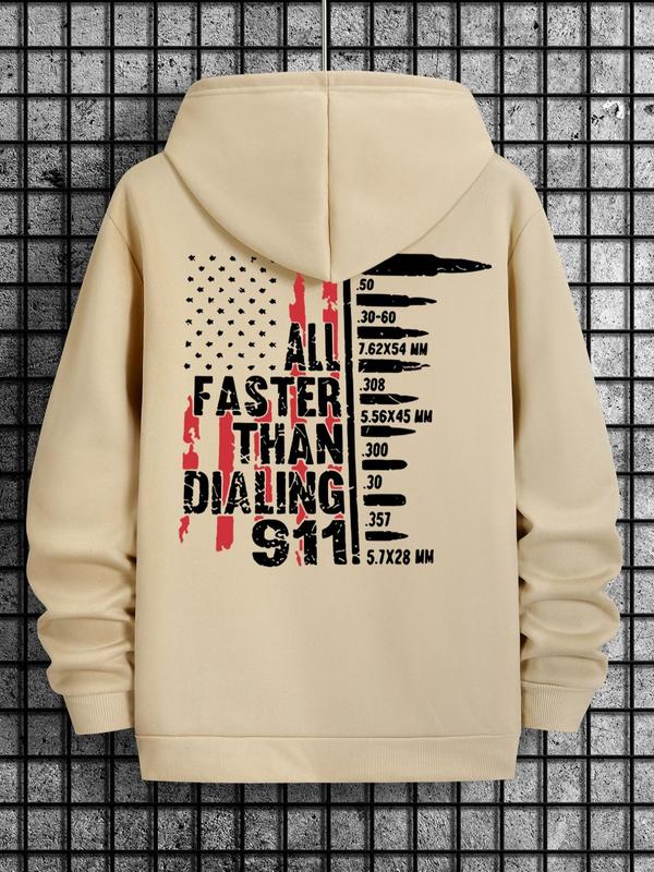 Men's Letter & Flag Print Drop Shoulder Graphic Hoodie, Casual Regular Fit Drawstring Sweatshirt for Holiday... (Image 3)