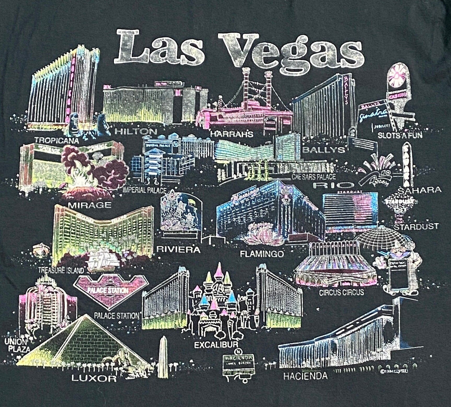Vintage Las Vegas Tee Fruit Loom Made Usa Size Large Hotel Casino Gambling Nevada 1990s 90s (3)