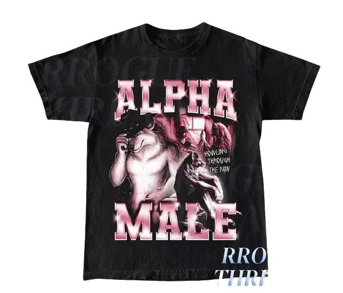 Alpha male shirt, Funny graphic tee, Wolf alpha male shirt, Pink graphic tee, Funny unisex t-shirt, Wolf... (Image 1)
