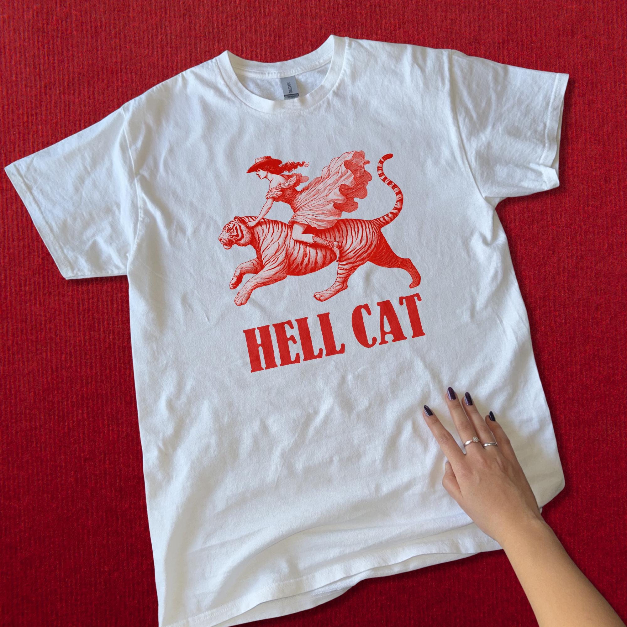 Vintage Cowgirl Hell Cat Western Retro Tiger Unisex T-shirt, Sweatshirt, Hoodie (1)
