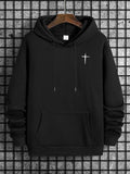 Cross Print Men's Hoodie with Drawstring Pocket, Regular Fit Long Sleeve Sweatshirt, Casual Men's Fashion for... (Image 1)