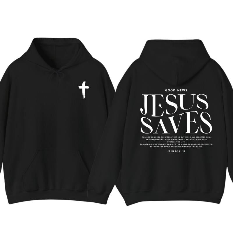 Jesus Saves John 316-17 Front and Back Print Christian Pullover Hoodie Full Color, for Men Women T-Shirts,... (Image 1)