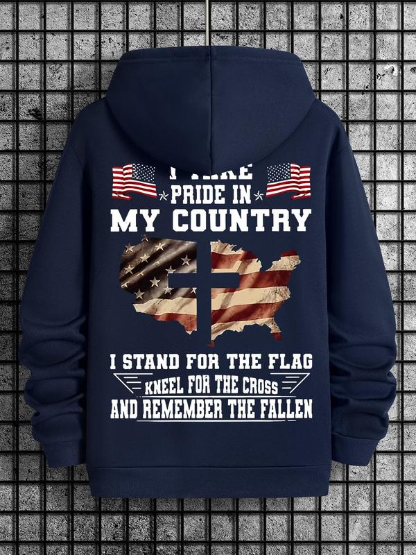Men's American Flag Print Drawstring Hoodie, Casual Regular Fit Sweatshirt for Spring & Fall, Daily Wear... (Image 4)