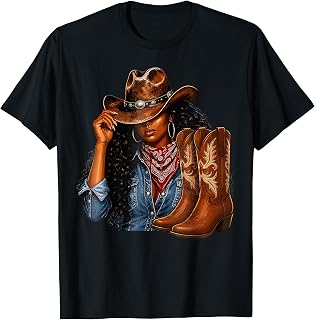 Melanin Cowgirl Afro Western Boots Rodeo Unisex T-shirt, Sweatshirt, Hoodie (1)