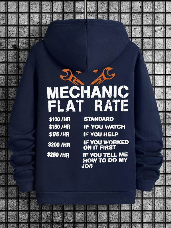 Men's Mechanic Flat Rate Hoodie with Letter Print, Casual Regular Fit Long Sleeve Sweatshirt, Men's Spring &... (Image 5)