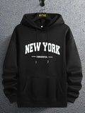 Men's Letter Print Pocket Drawstring Essentials Hoodie, Long Sleeve Sweatshirt, Regular Fit Men's Clothing for... (Image 1)
