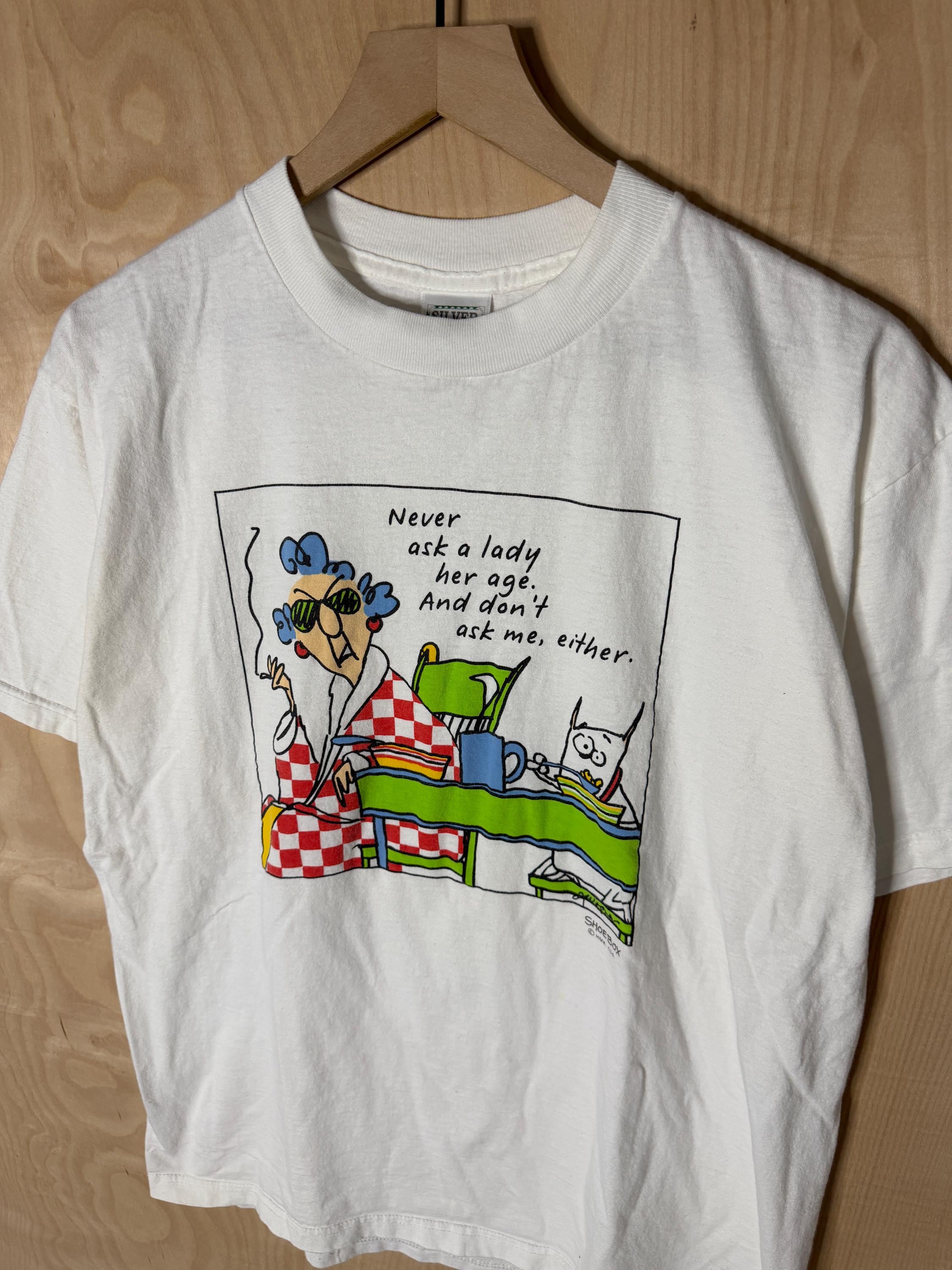Vintage Never Ask Lady Age Don Ask Either Shoebox Art White Size Large (2)