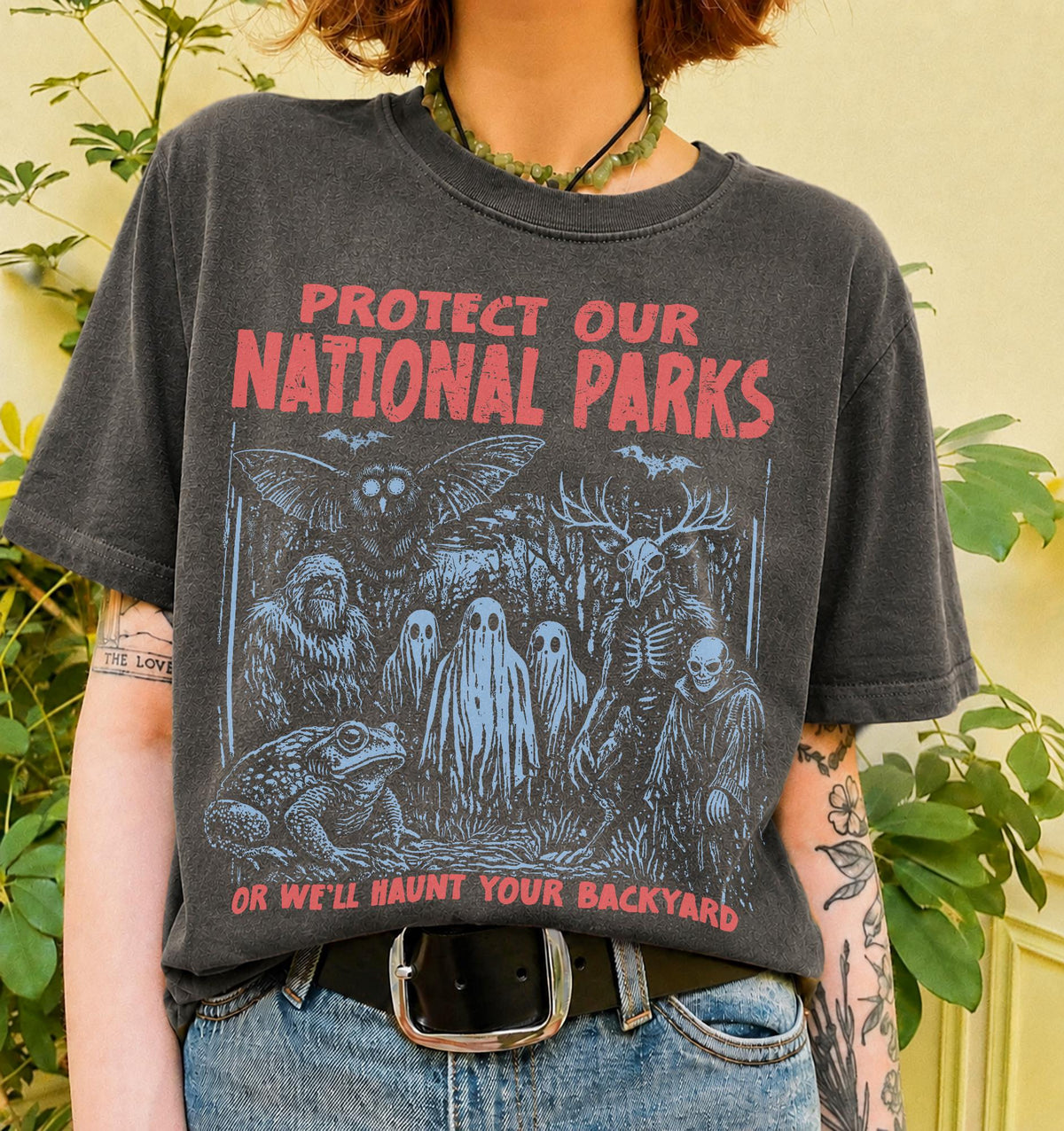 Cryptid Creatures National Parks Comfort Colors 90s Protect Parks Vintage Camping Hiking Tee (1)
