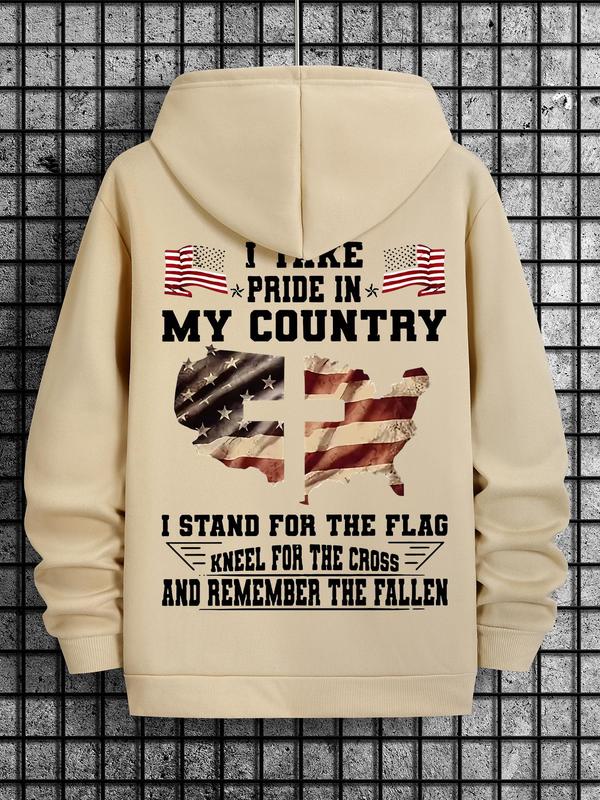 Men's American Flag Print Drawstring Hoodie, Casual Regular Fit Sweatshirt for Spring & Fall, Daily Wear... (Image 3)