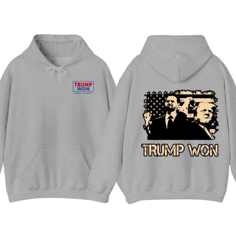 Trummp Won Hoodie - Trendy with Bold Distressed Graphic of Trummp and American Flag, Unisex Political Apparel... (Image 4)